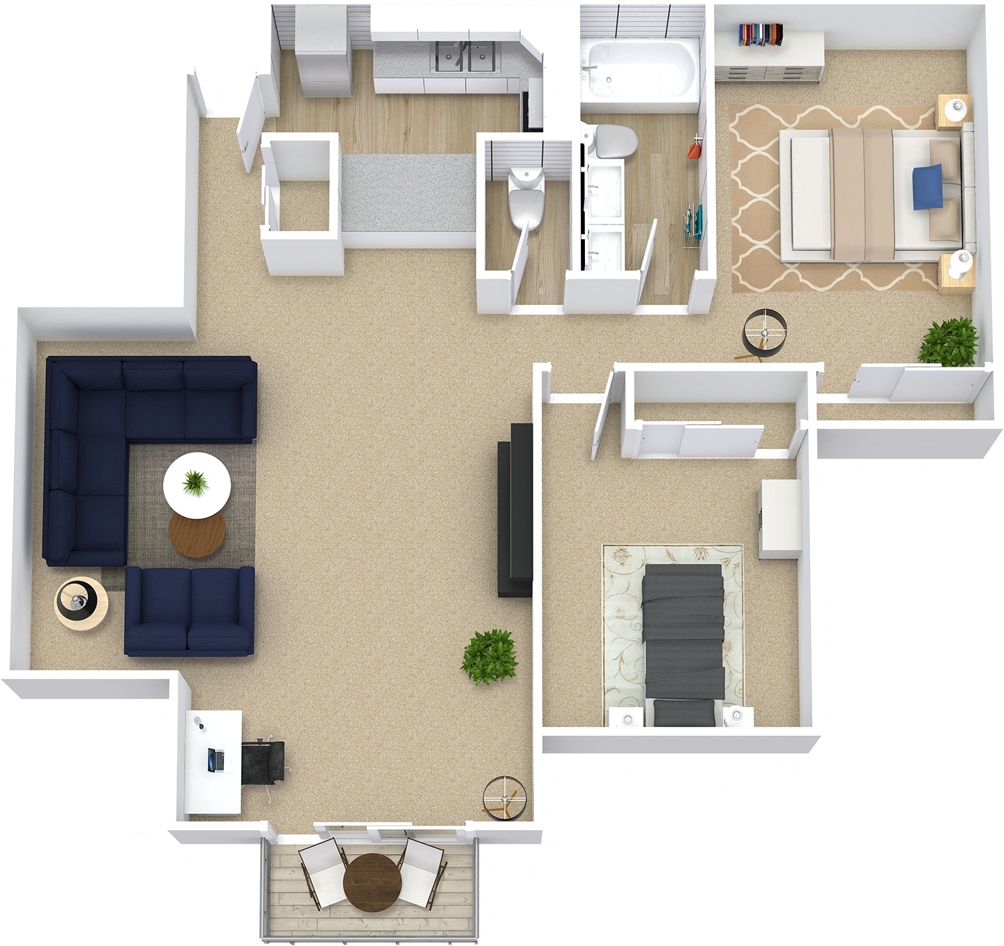 Floor plan for 2 beds, 1.5 baths, 957 sqft